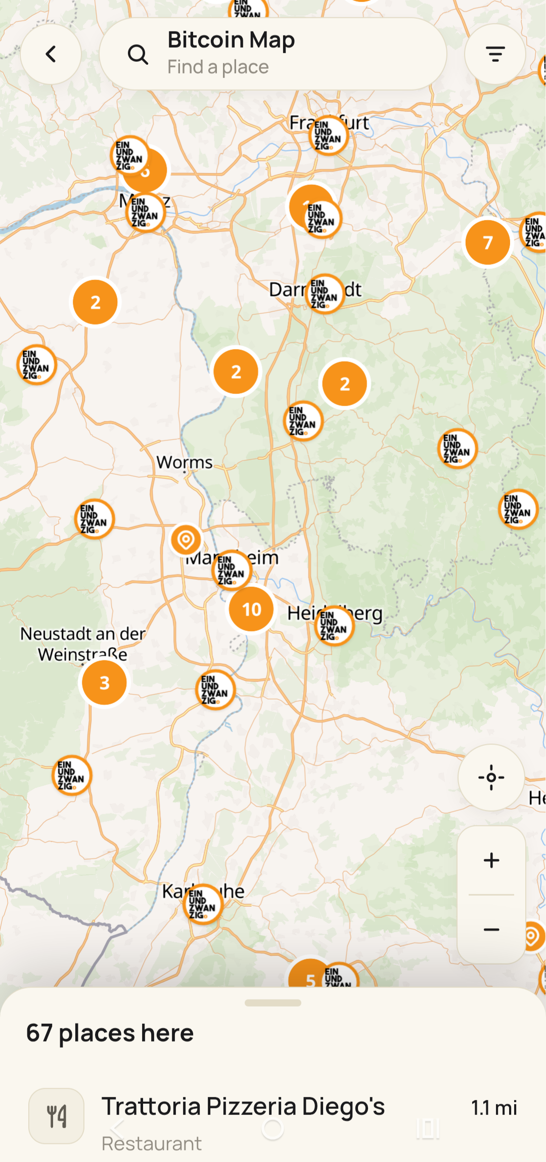 BuhoGO Bitcoin map showing places that accept Bitcoin