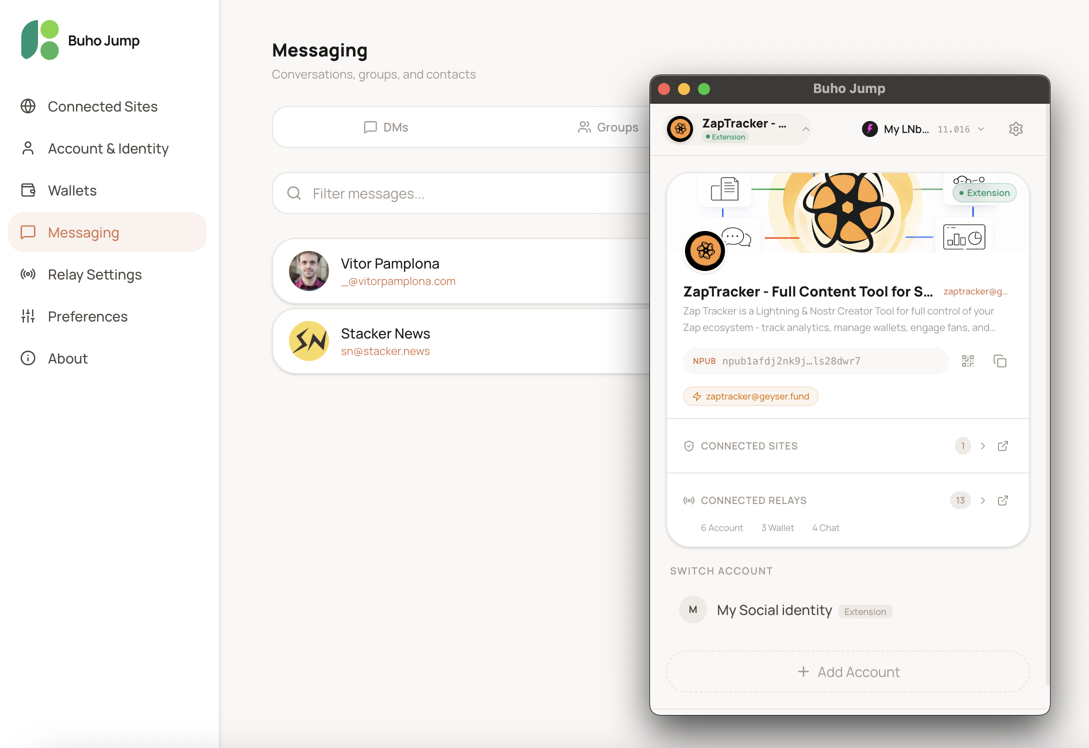 Buho Jump messaging and identity