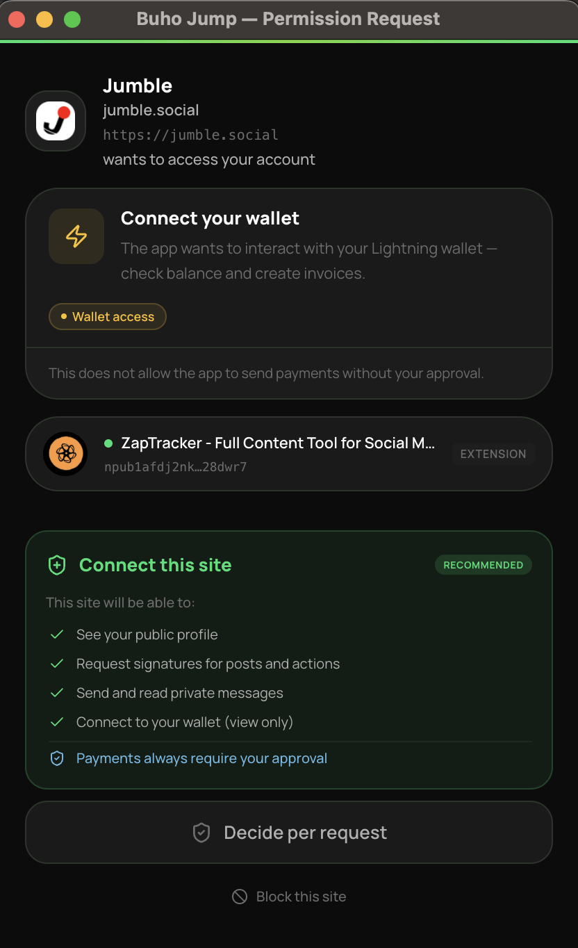 Buho Jump permission request